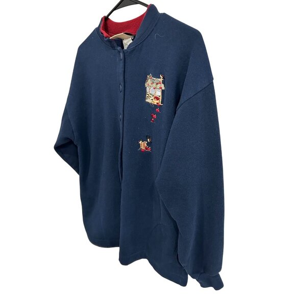 Vintage Top Stitch Navy Cardigan Sweater Embroidered Apple Orchard Sz M Grandma - Picture 3 of 10